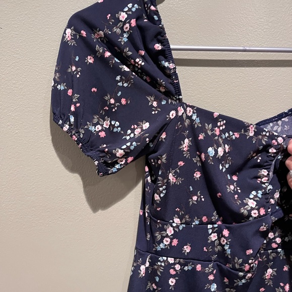 Windsor Navy Blue Floral Mini Dress Puff Sleeve Bodycon Formal Spring - Picture 11 of 13